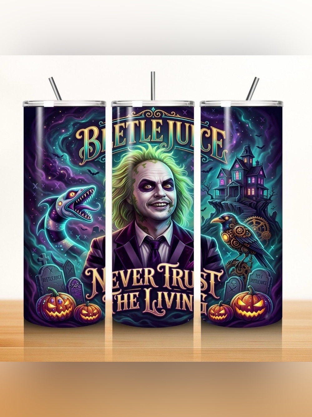Beetlejuice Themed Stainless Tumbler